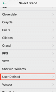 The "User Defined" tab on the "Select Brand" menu is highlighted